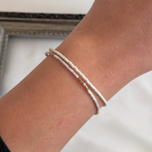 Pulsera Ajustable Miyuki Delica - Crema y Rosa