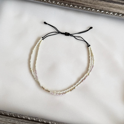 Pulsera Ajustable Miyuki Delica - Crema y Rosa