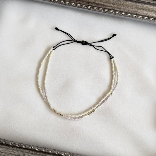 Pulsera Ajustable Miyuki Delica - Crema y Rosa