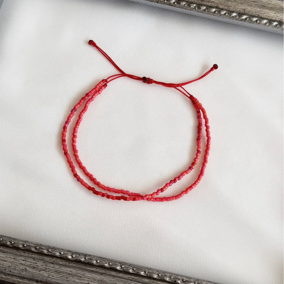 Pulsera Ajustable Miyuki Delica - Coral y Rojo