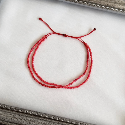 Pulsera Ajustable Miyuki Delica - Coral y Rojo