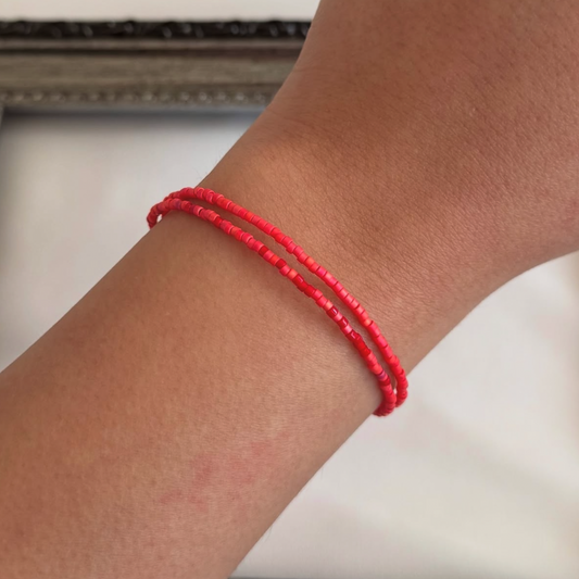 Pulsera Ajustable Miyuki Delica - Coral y Rojo